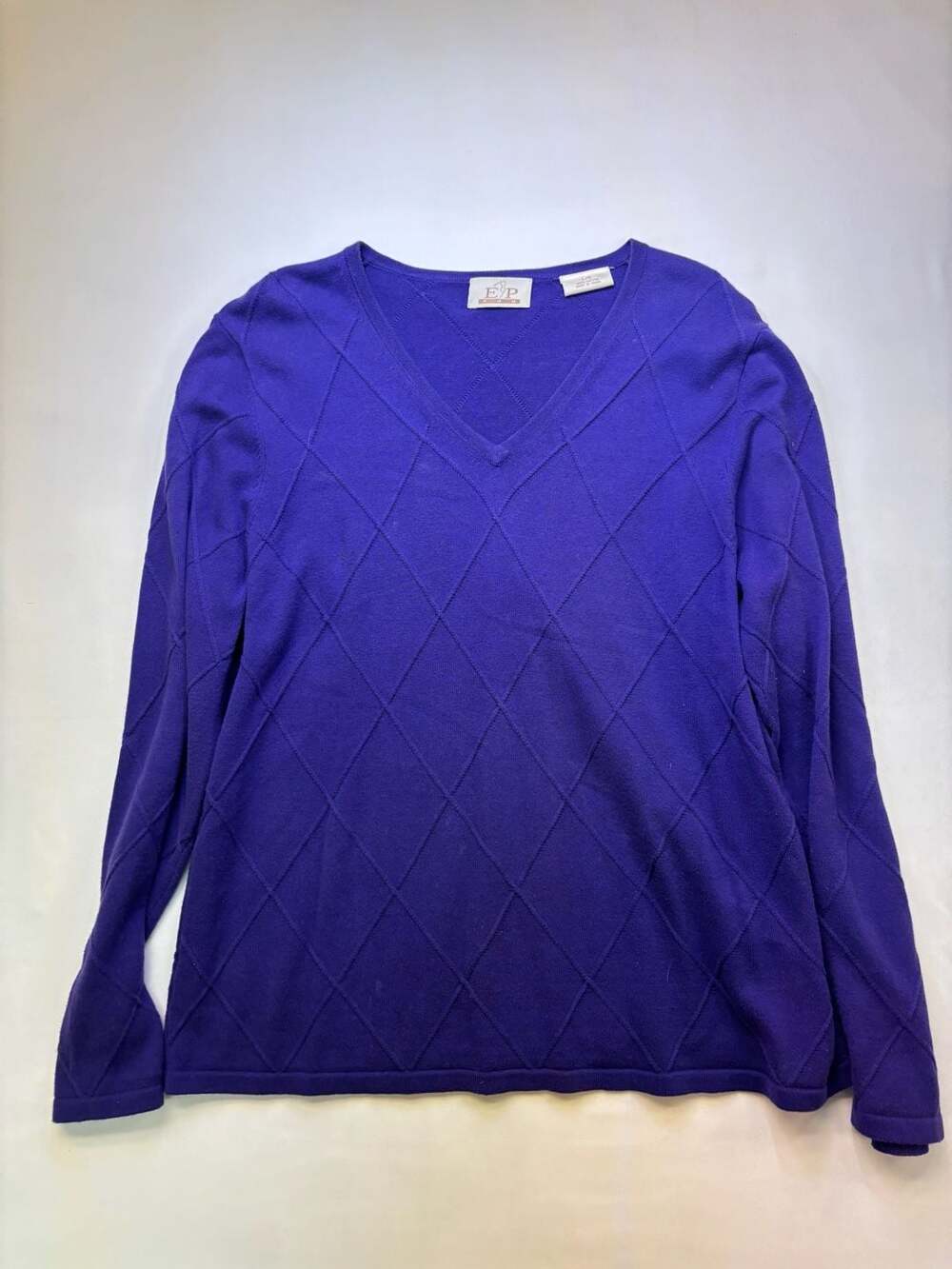 Peter Millar Merino Wool Purple Diamond Windowpane Pattern Sweater L